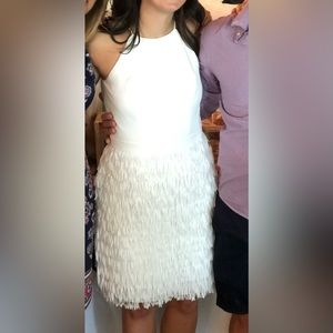 Aidan by Aidan Mattox Tiered Feather Halter Dress Ivory — Size 4